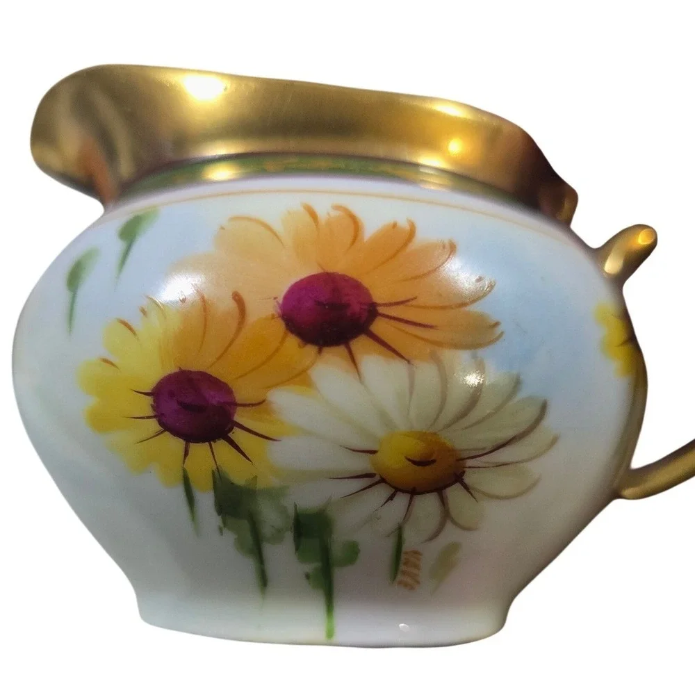 Pitkin & Brooks Studio Hand‎ Painted Daisy Sugar Creamer Footed Bowl Bavaria Set